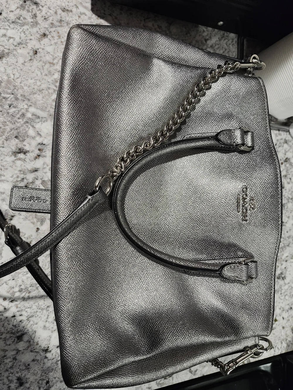 Coach Metallic Silver Leather Satchel